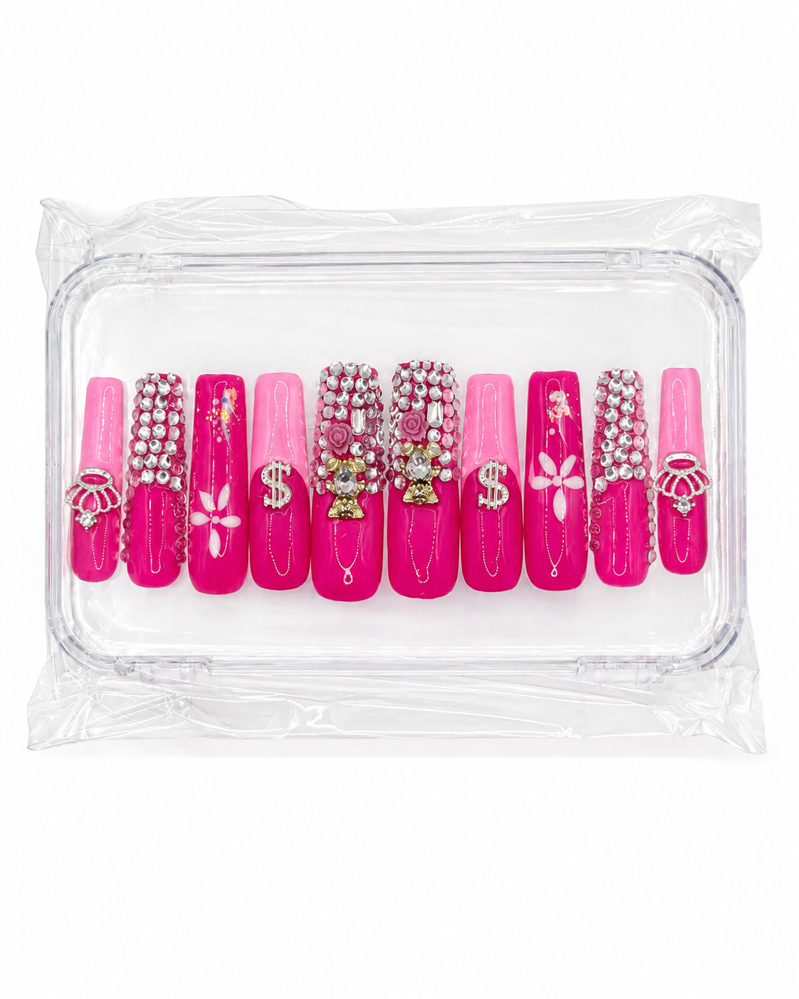 Pink Luxury Rhinestone Press-On Nail Set